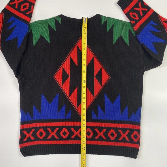 Southwestern Aztec Sweater Red Black Green Boho - Picture 5 of 7